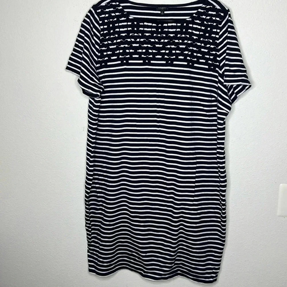 Talbots EMBROIDERED YOKE SHIFT DRESS - STRIPE size 2X - Picture 2 of 5